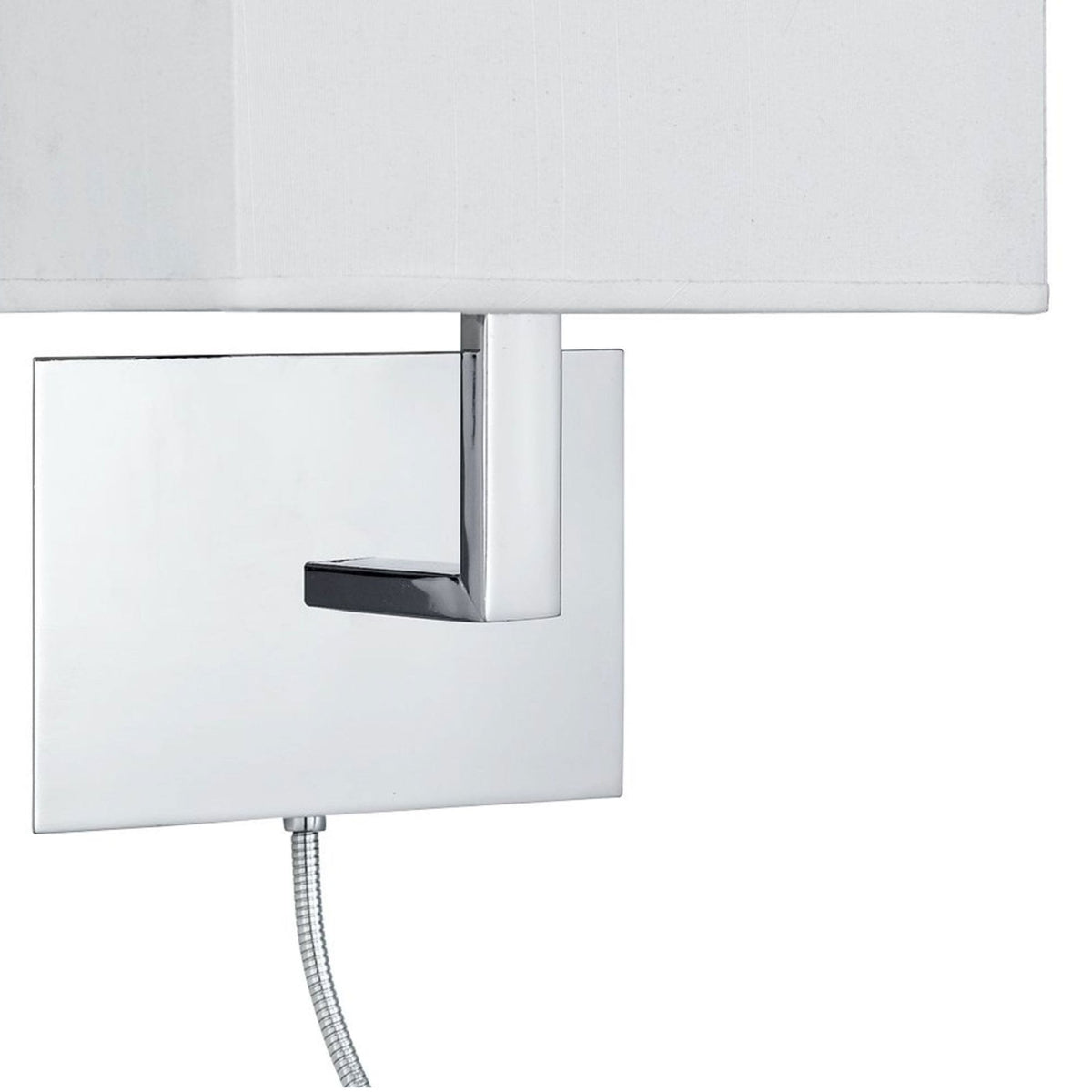 Hotel Wall Light With Reader In Polished Chrome With White Fabric Shade