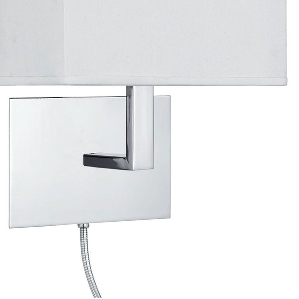 Hotel Wall Light With Reader In Polished Chrome With White Fabric Shade