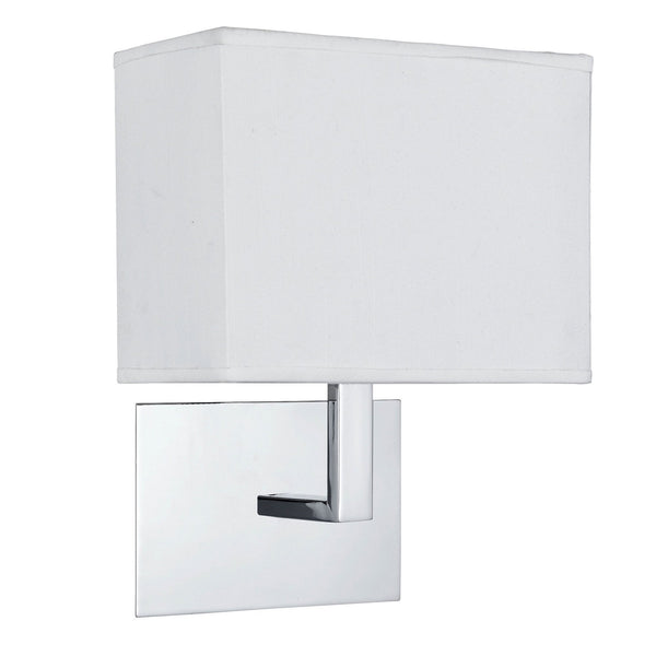 Hotel Wall Light With In Polished Chrome With White Fabric Shade