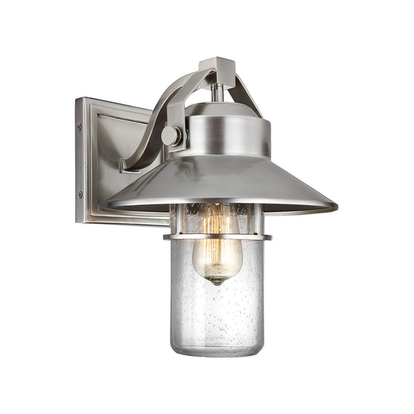 Boynton Medium Coastal IP44 Wall Light in Painted Brushed Steel & Seeded Glass Shade