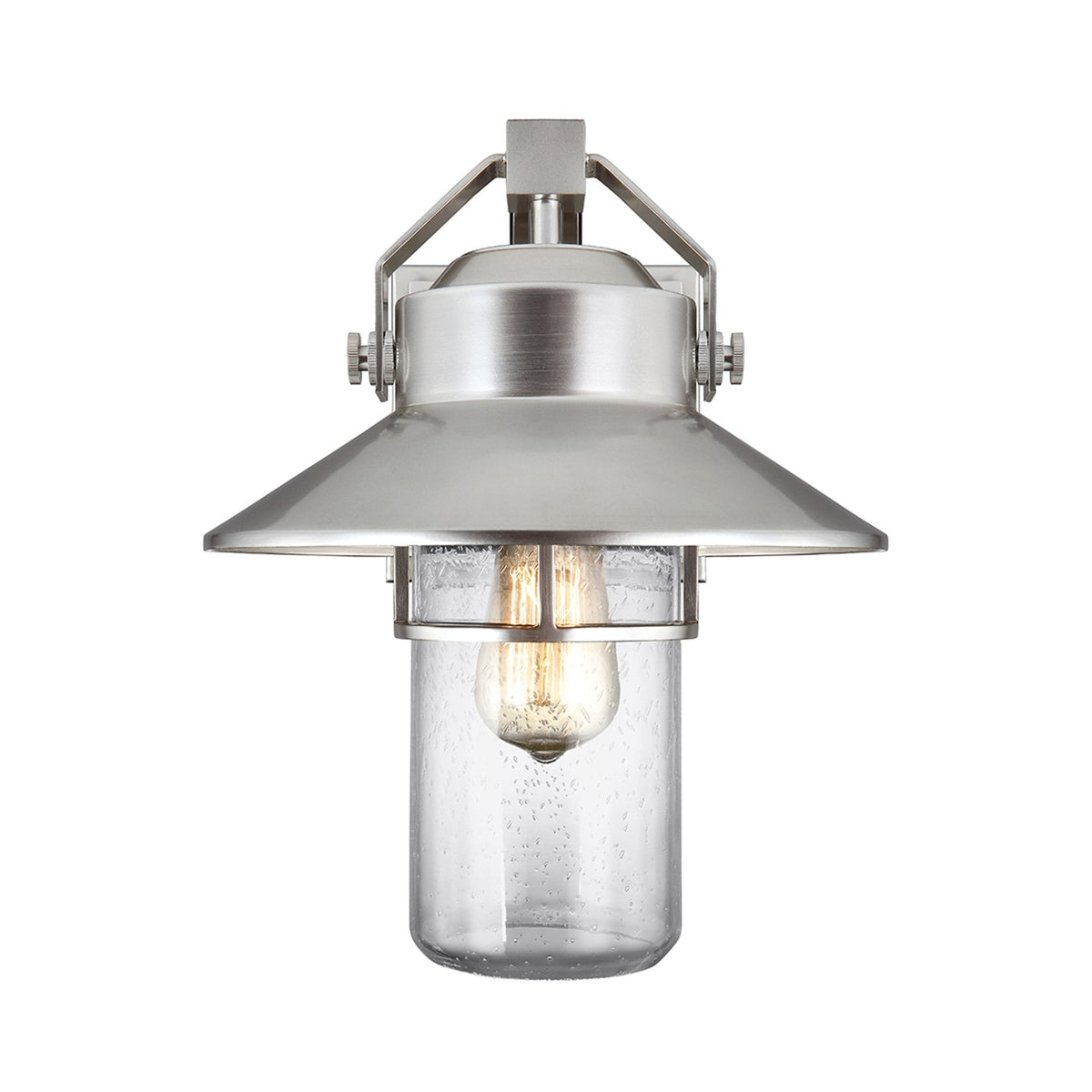 Boynton Medium Coastal IP44 Wall Light in Painted Brushed Steel & Seeded Glass Shade
