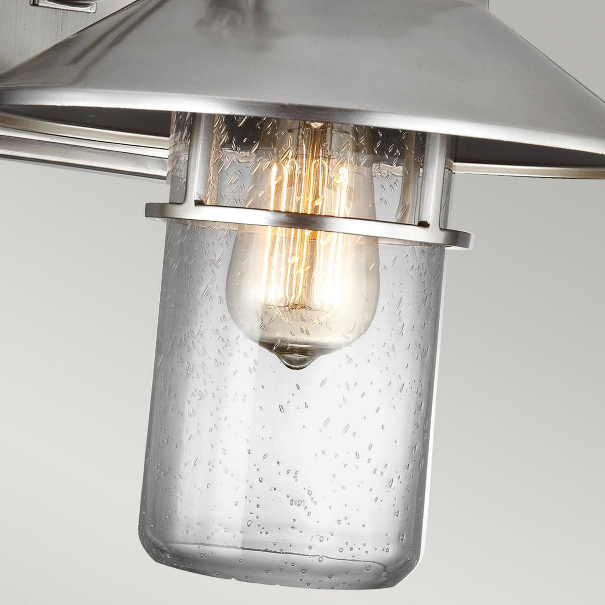 Boynton Medium Coastal IP44 Wall Light in Painted Brushed Steel & Seeded Glass Shade