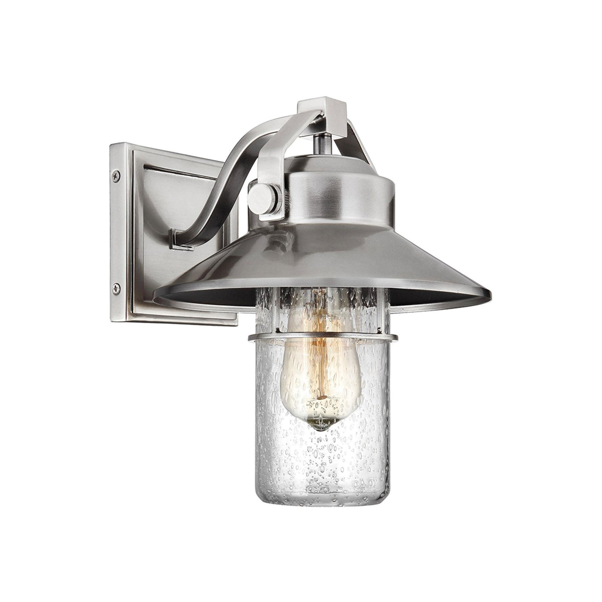 Boynton Small Coastal IP44 Wall Light in Painted Brushed Steel & Seeded Glass Shade