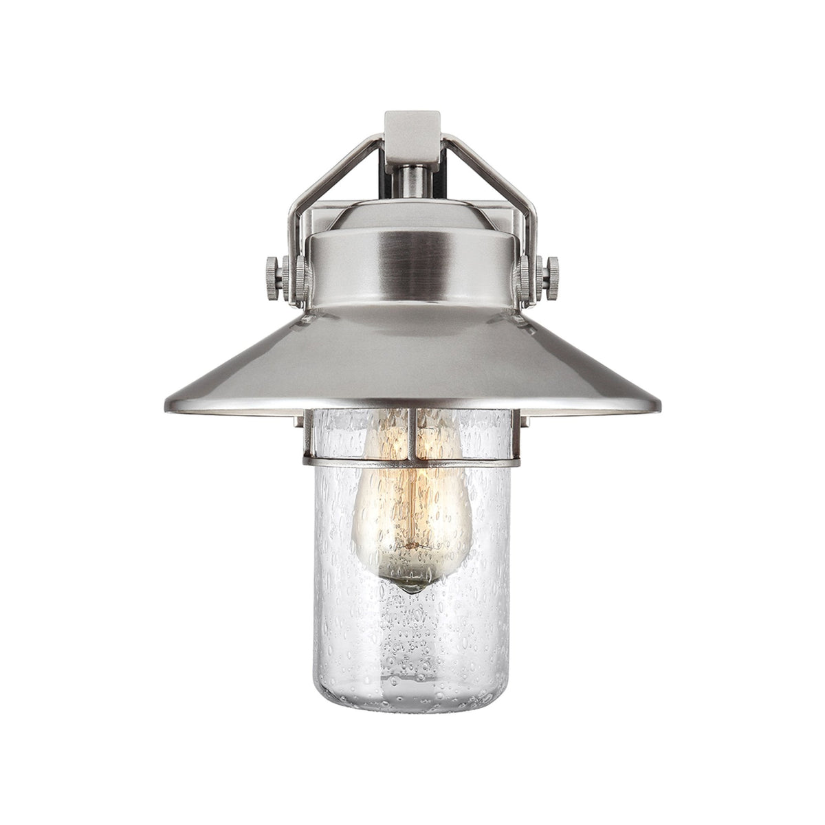 Boynton Small Coastal IP44 Wall Light in Painted Brushed Steel & Seeded Glass Shade