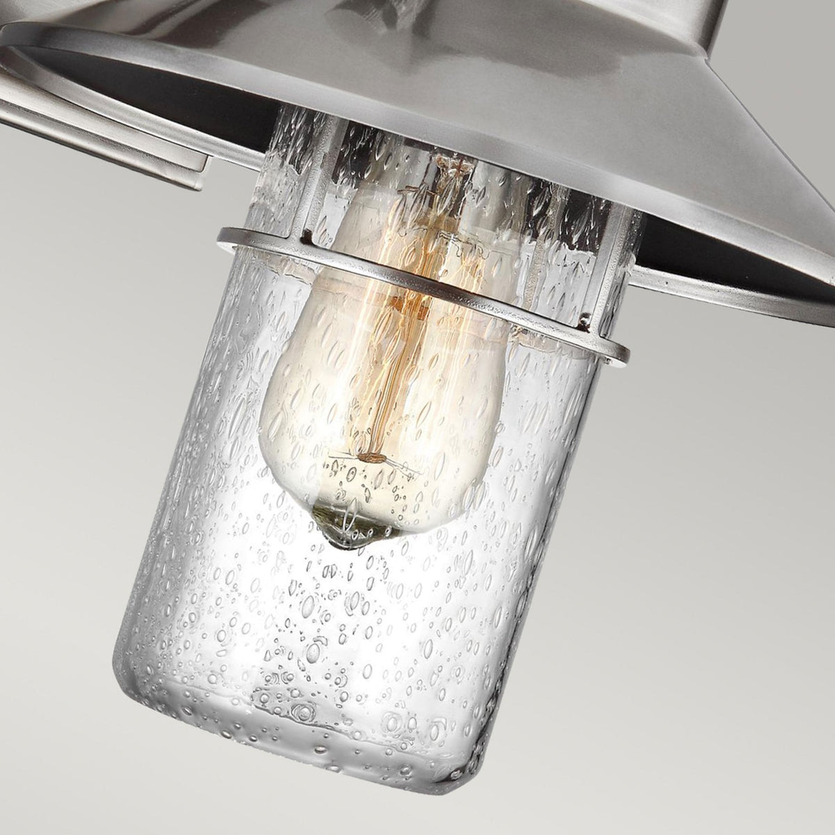 Boynton Small Coastal IP44 Wall Light in Painted Brushed Steel & Seeded Glass Shade