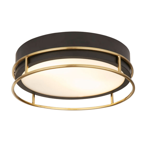 Phoenix IP44 Bathroom 2 Light Semi Flush Ceiling Light In Black & Brass