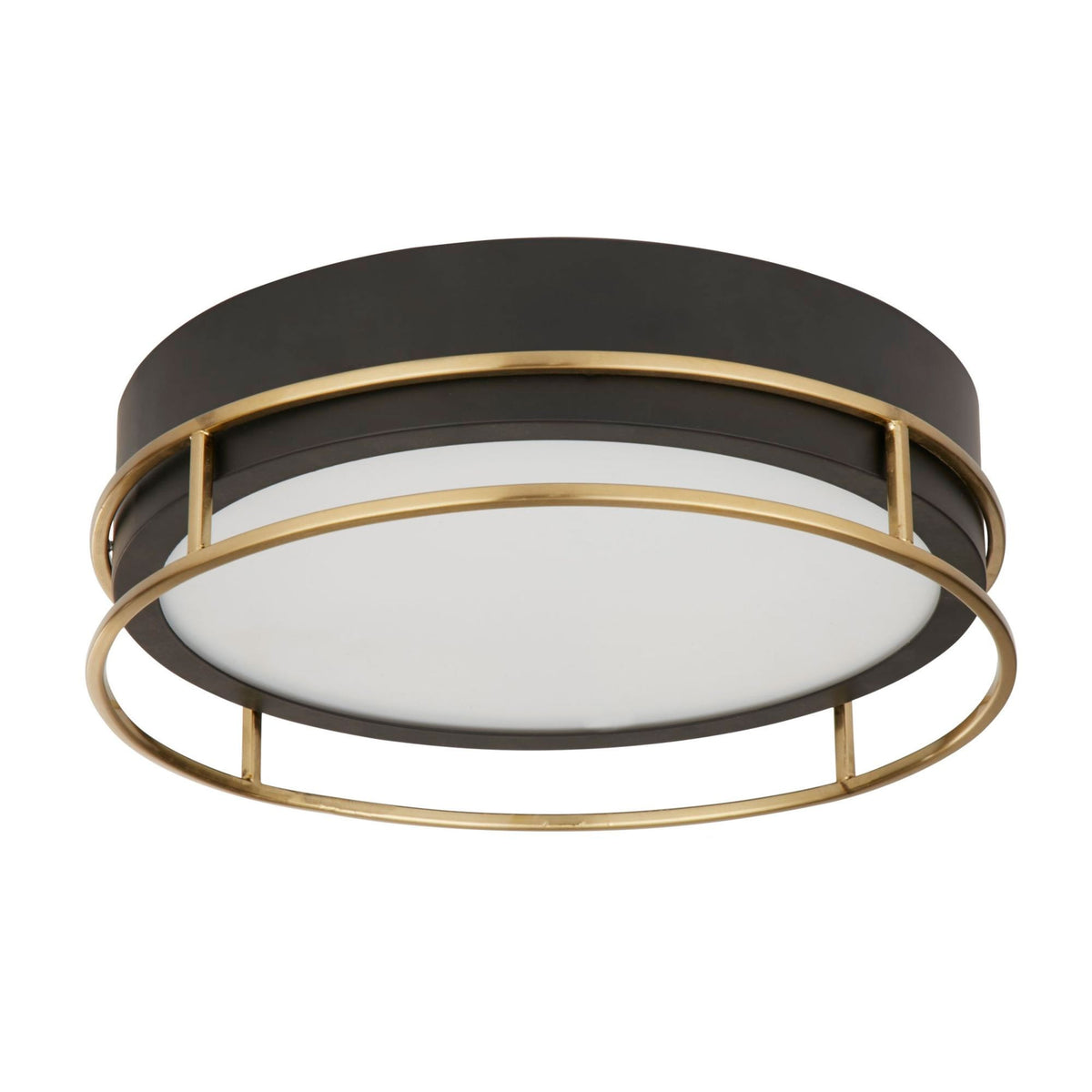 Phoenix IP44 Bathroom 2 Light Semi Flush Ceiling Light In Black & Brass