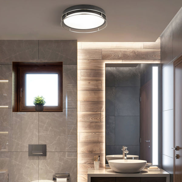 Phoenix IP44 Bathroom 2 Light Semi Flush Ceiling Light In Black & Chrome