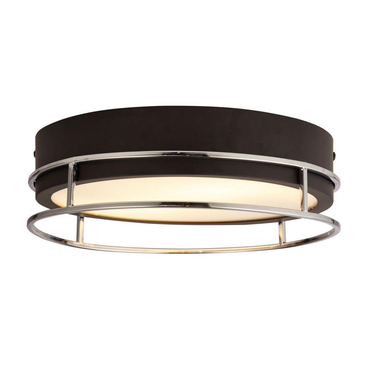 Phoenix IP44 Bathroom 2 Light Semi Flush Ceiling Light In Black & Chrome