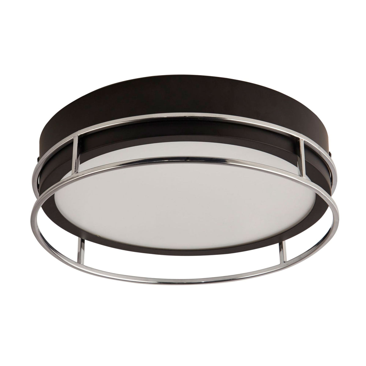Phoenix IP44 Bathroom 2 Light Semi Flush Ceiling Light In Black & Chrome