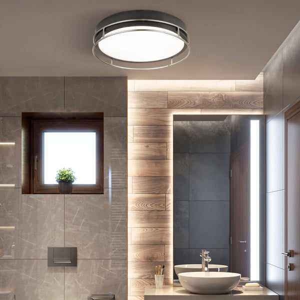 Phoenix IP44 Bathroom 3 Light Semi Flush Ceiling Light In Black & Chrome
