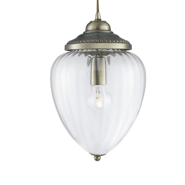 Moscow Pendant In Antique Brass With Ribbed Glass Shade