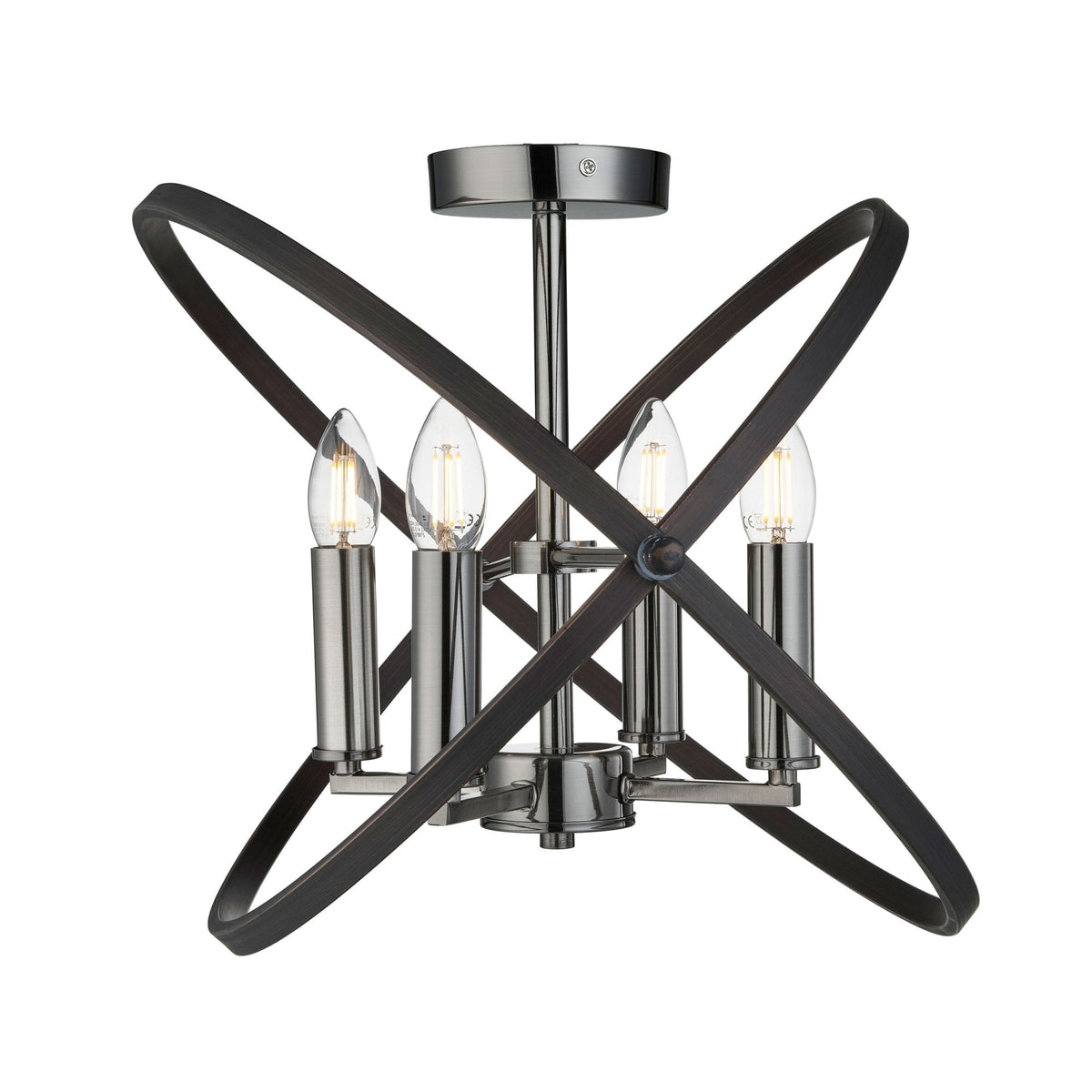 Hoopla 4 Light Semi Flush Ceiling Light In Pewter & Black