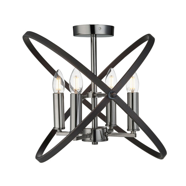 Hoopla 4 Light Semi Flush Ceiling Light In Pewter & Black