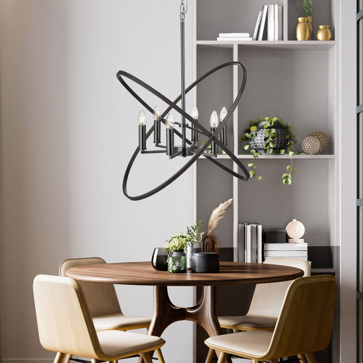 Hoopla 6 Light Pendent In Pewter & Black