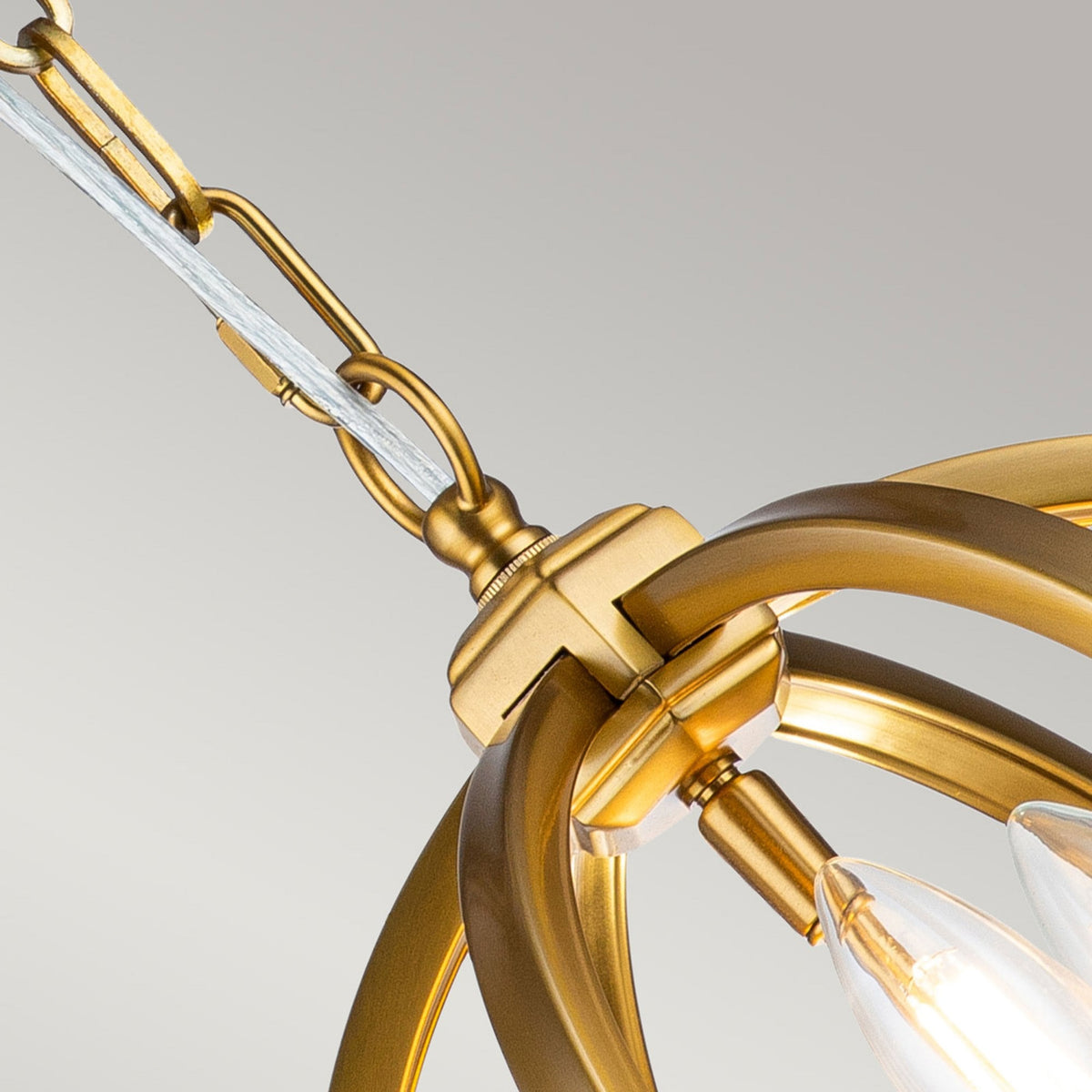 Close-up of the ceiling rose and connection to the light.
