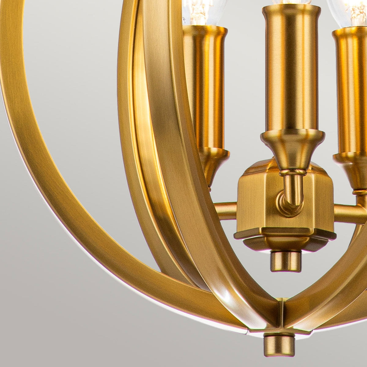 Close-up of the three bulbs, surrounded by a golden spherical frame.