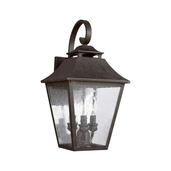 Galena 3 Light Large Wall Lantern in Sable Finish with Seeded Glass Panes
