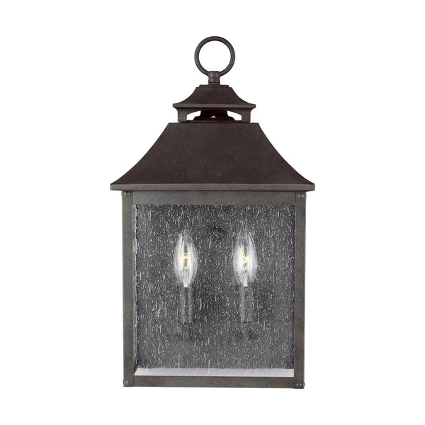 Galena 2 Light Half Wall Lantern in Sable Finish with Seeded Glass Panes