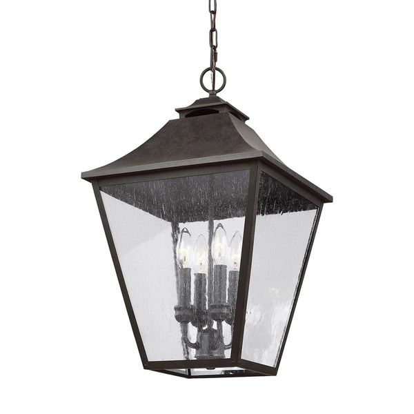 Galena 4 Light Pendant Chain Lantern in Sable Finish with Seeded Glass Panes