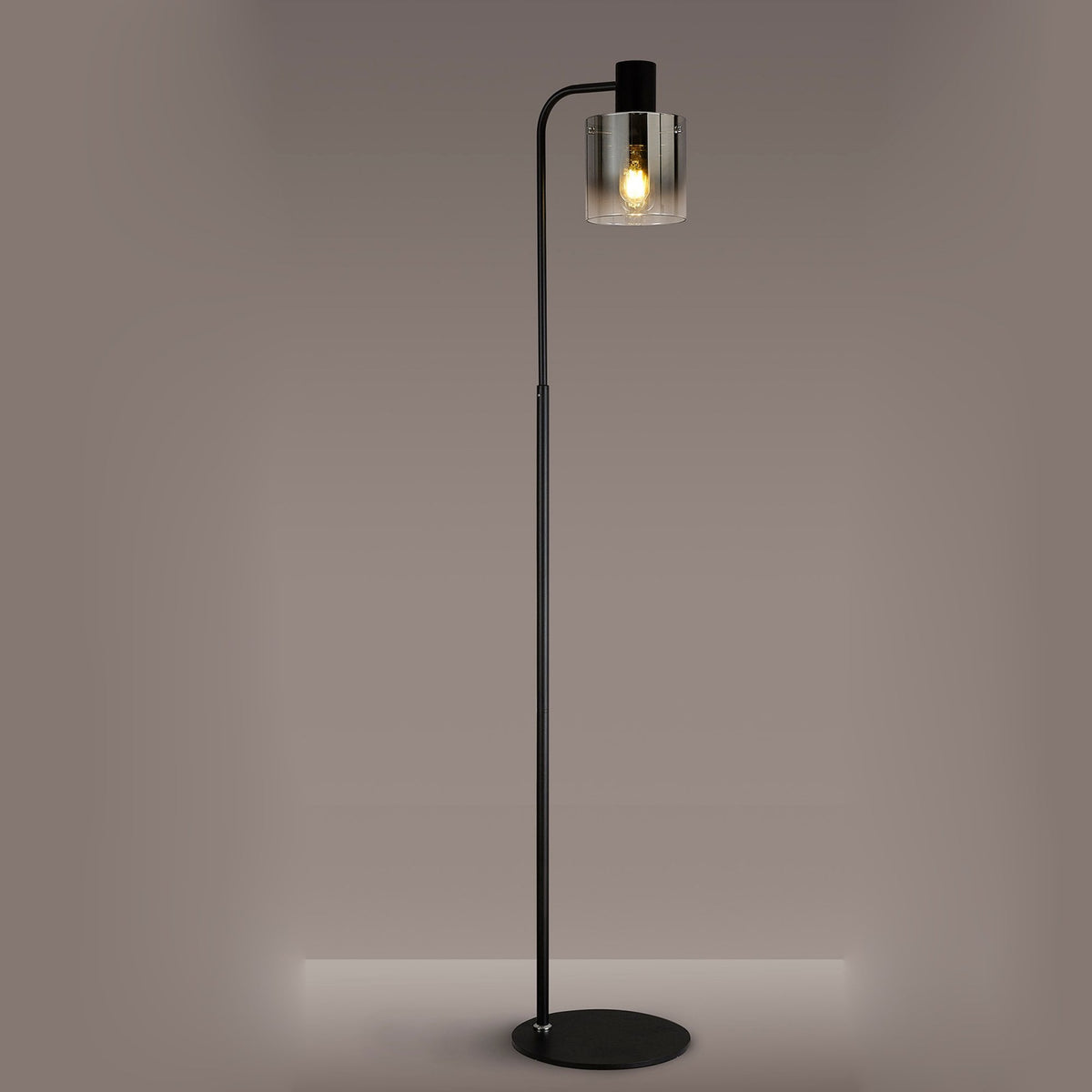 Belstone Large Floor Lamp in Black & Chrome with Smoke Fade Glass