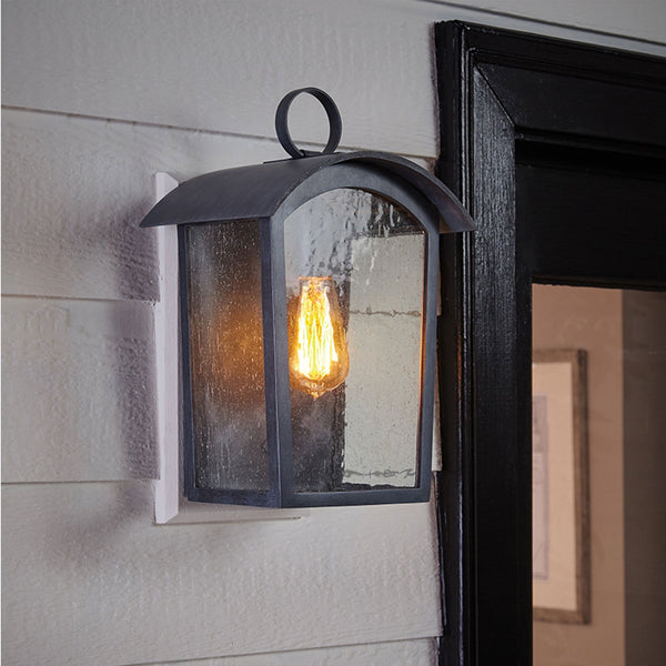 Hodges Coastal IP44 Large Wall Lantern in Ash Black with Seeded Glass