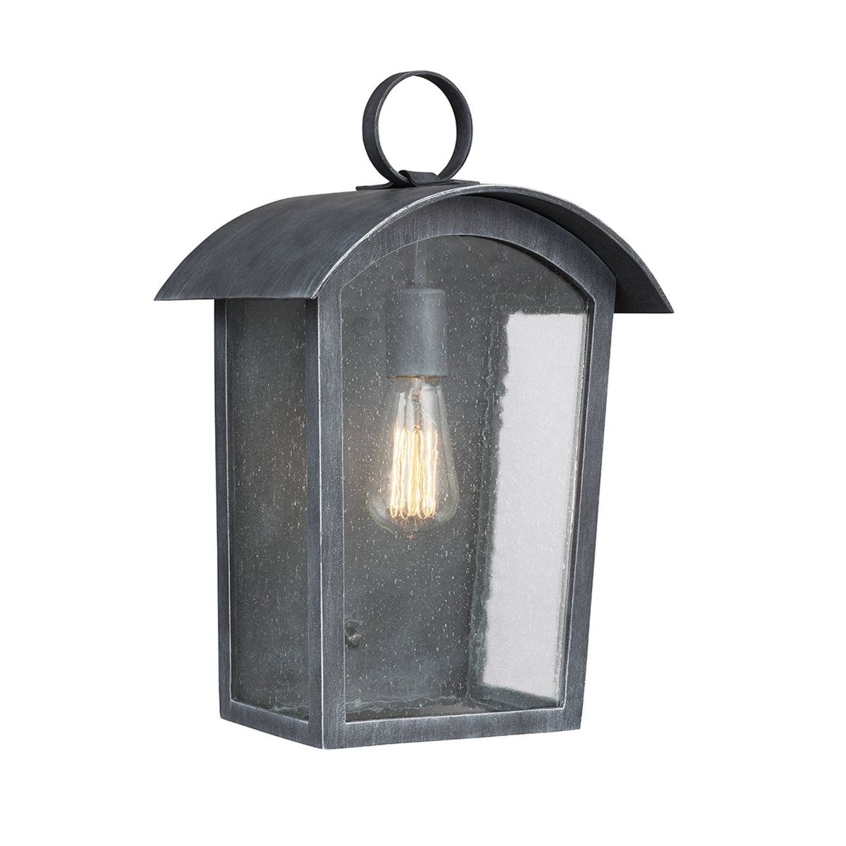 Hodges Coastal IP44 Large Wall Lantern in Ash Black with Seeded Glass