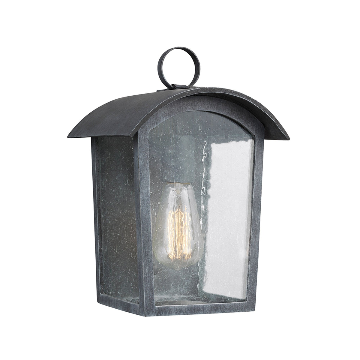 Hodges Coastal IP44 Small Wall Lantern in Ash Black with Seeded Glass