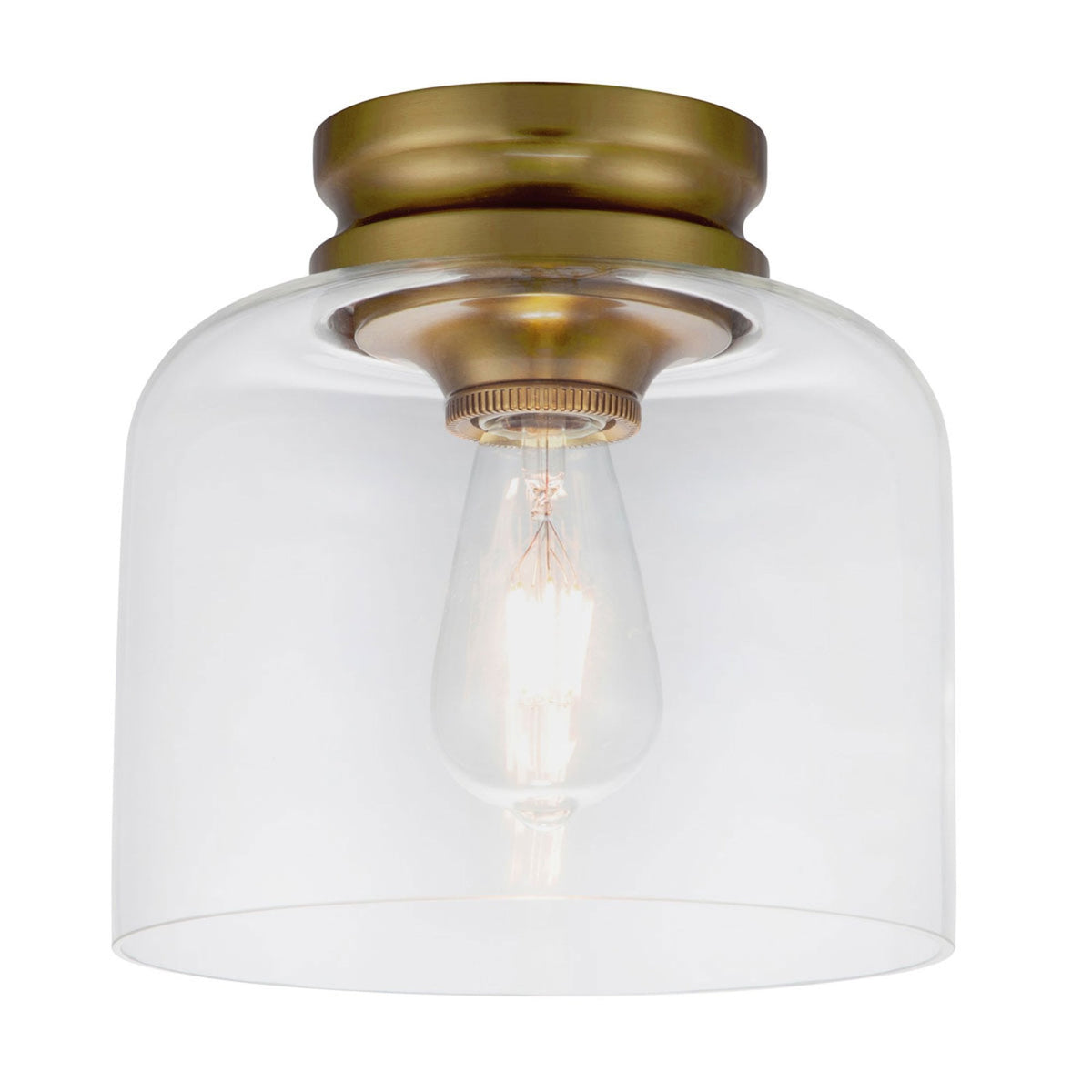 Hounslow Flush Ceiling Light in Burnished Brass with Clear Glass