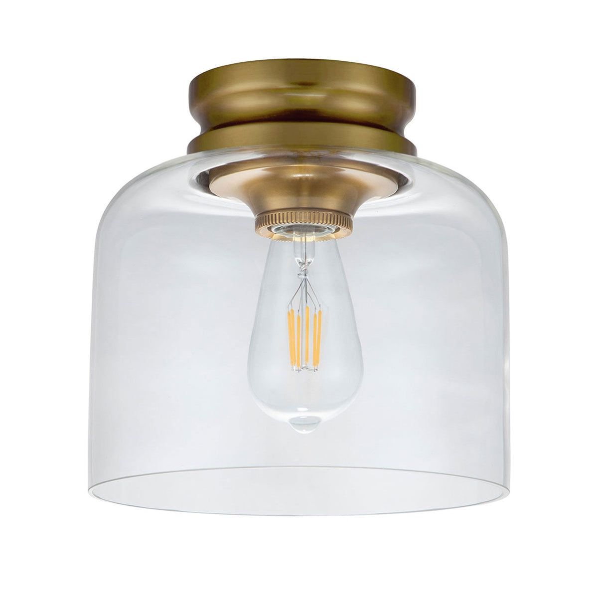 Hounslow Flush Ceiling Light in Burnished Brass with Clear Glass