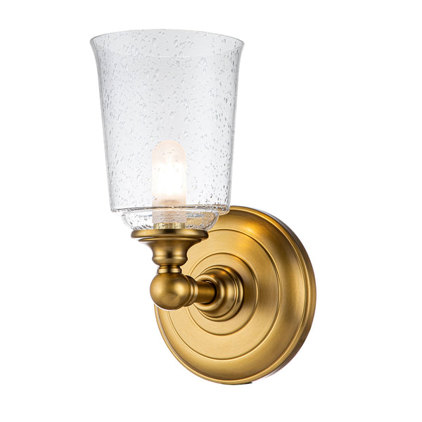 Huguenot Lake IP44 Single Wall Light in Burnished Brass & Clear Seeded Glass