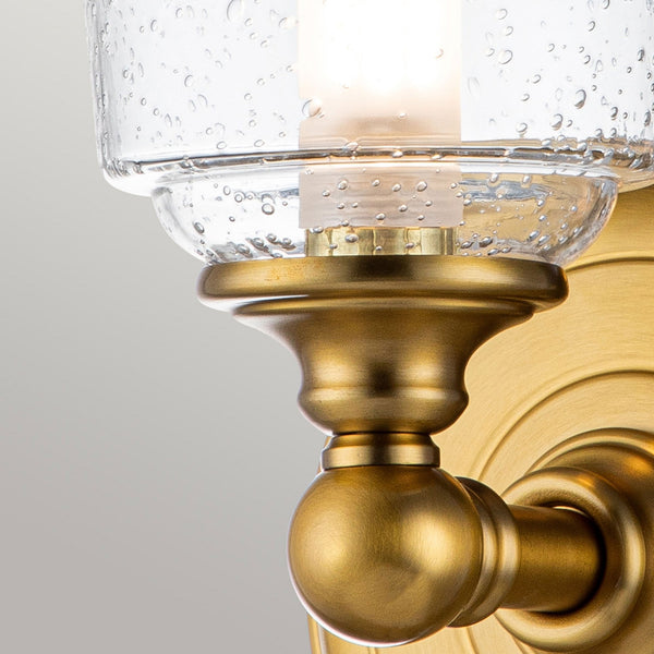 Huguenot Lake IP44 Single Wall Light in Burnished Brass & Clear Seeded Glass