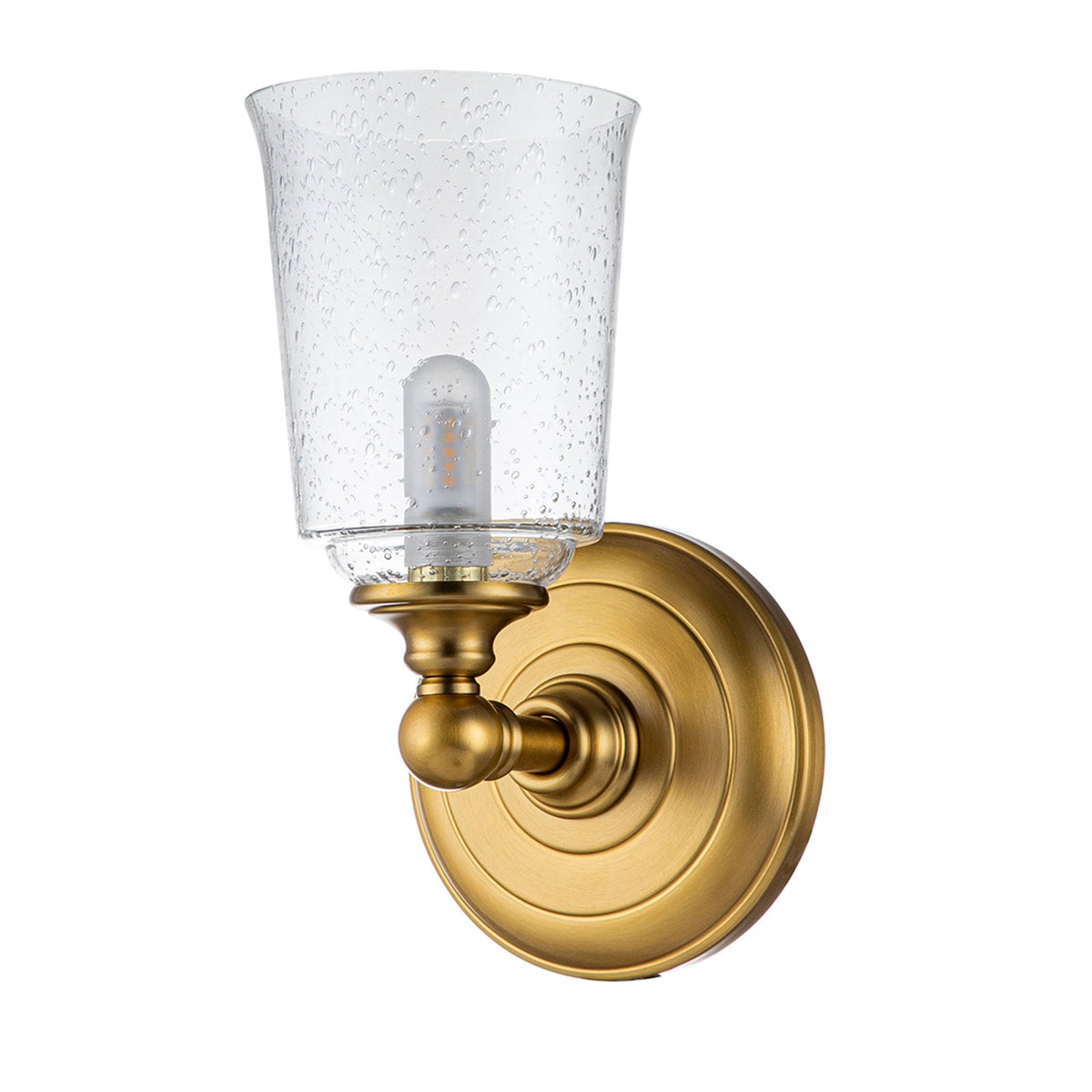 Huguenot Lake IP44 Single Wall Light in Burnished Brass & Clear Seeded Glass