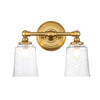 Huguenot Lake IP44 Twin Wall Light in Burnished Brass & Clear Seeded Glass