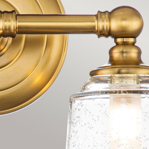 Huguenot Lake IP44 Twin Wall Light in Burnished Brass & Clear Seeded Glass