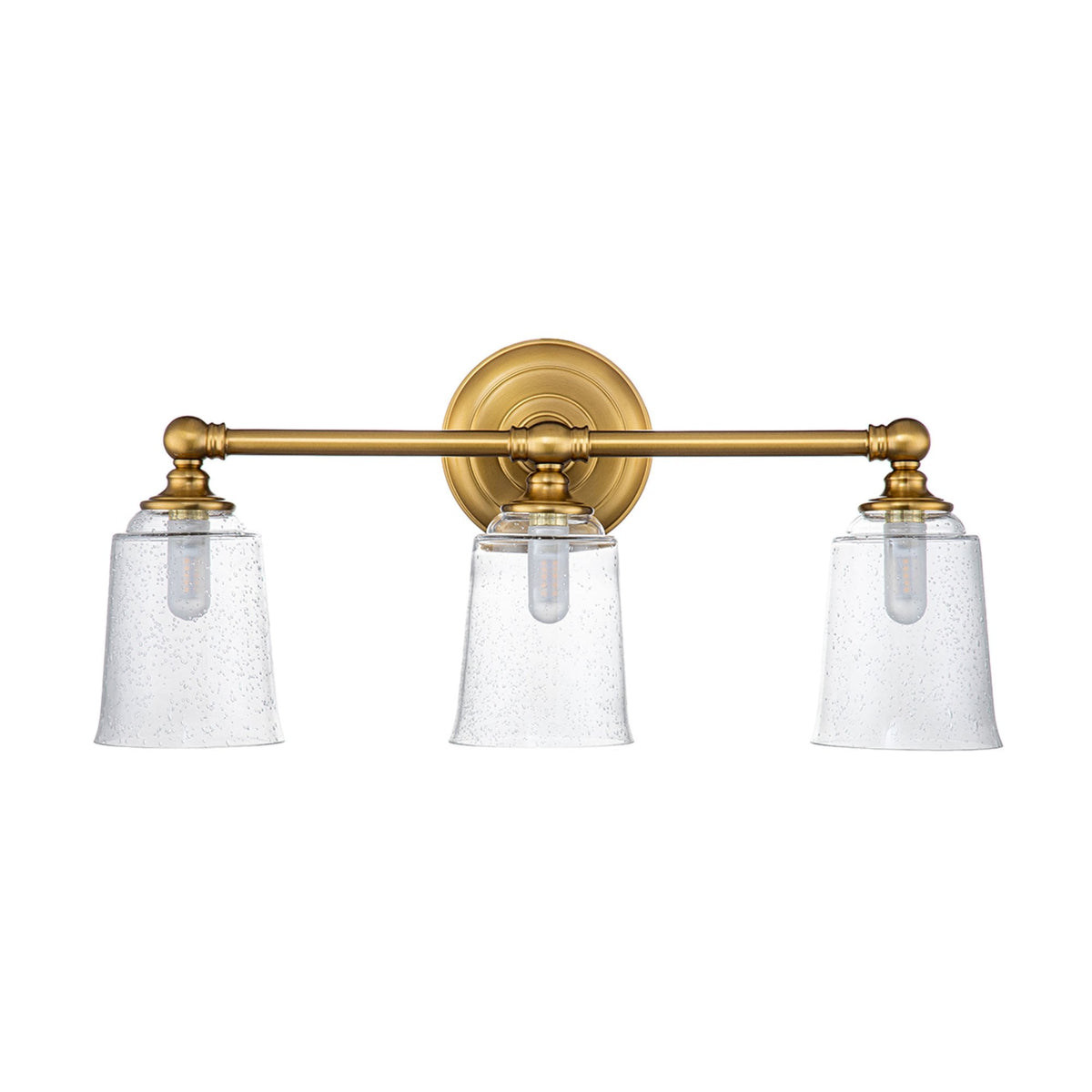 Huguenot Lake IP44 Triple Wall Light in Burnished Brass & Clear Seeded Glass