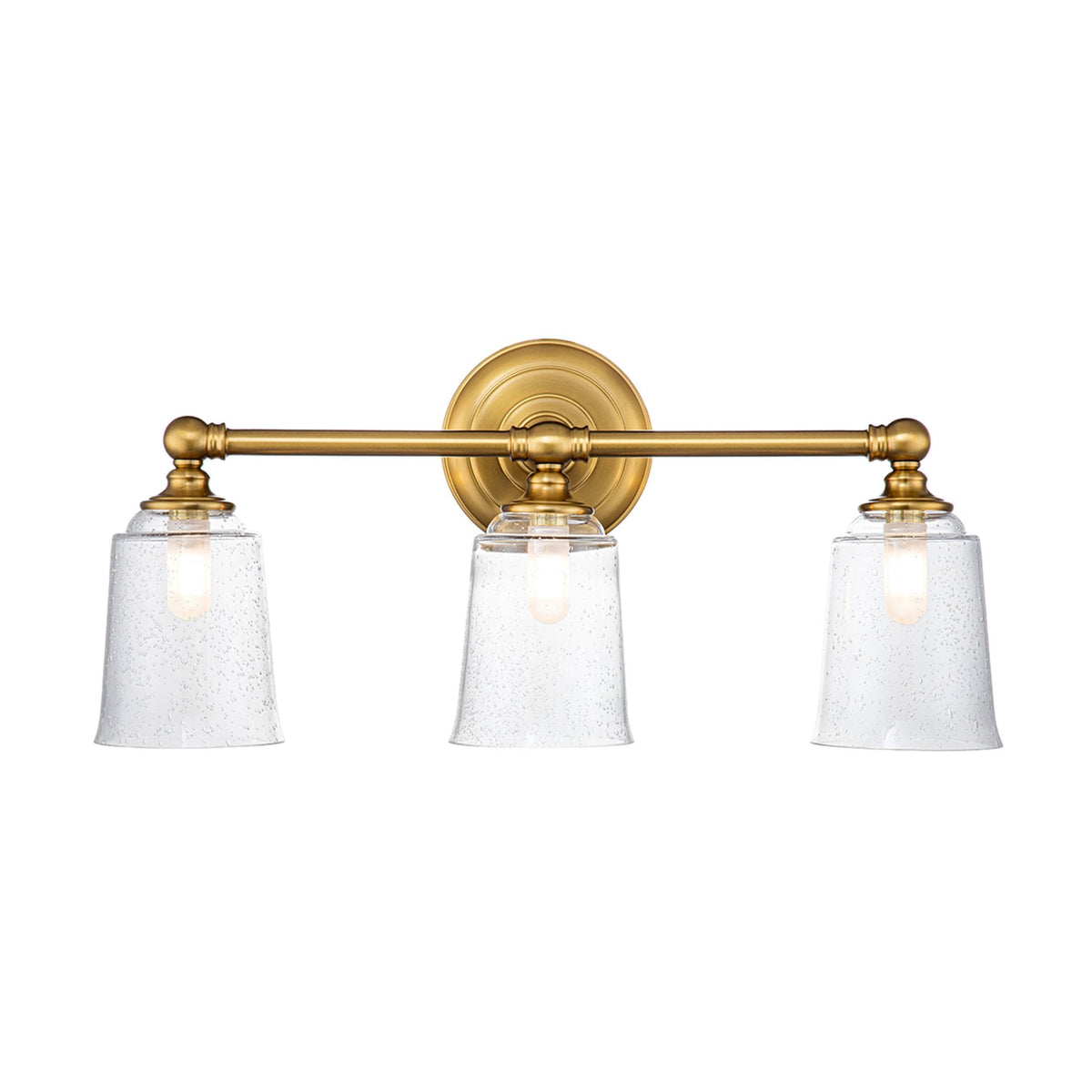 Huguenot Lake IP44 Triple Wall Light in Burnished Brass & Clear Seeded Glass