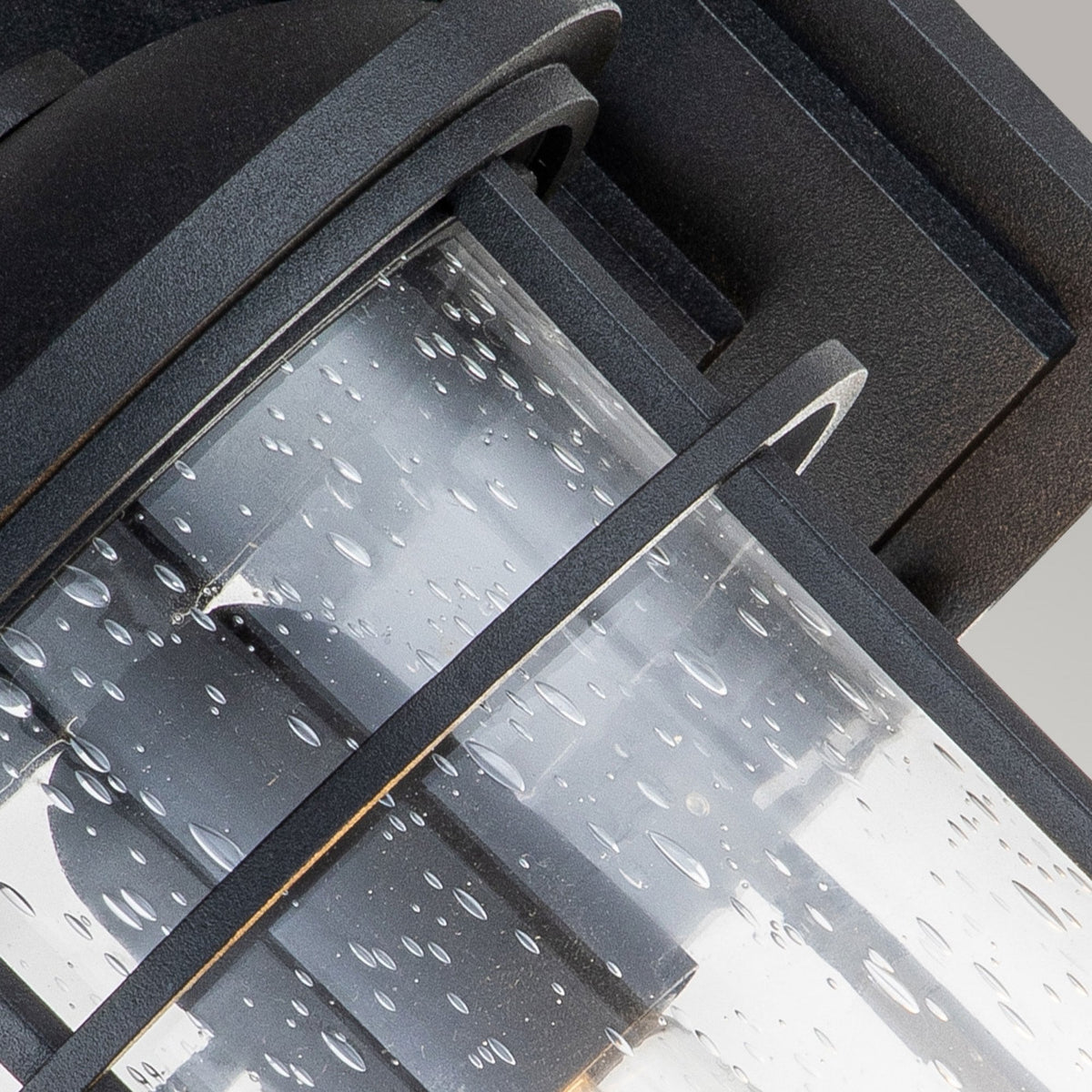 Lighthouse IP44 Medium Wall Lantern in Textured Black with Clear Seeded Glass