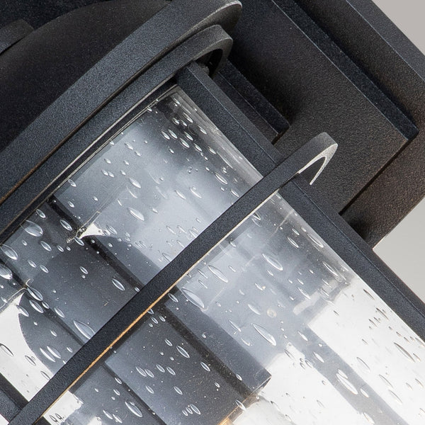 Lighthouse IP44 Medium Wall Lantern in Textured Black with Clear Seeded Glass
