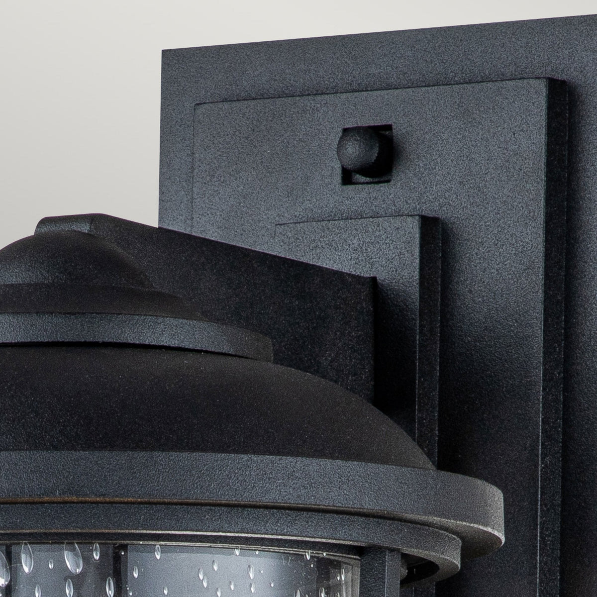 Lighthouse IP44 Medium Wall Lantern in Textured Black with Clear Seeded Glass