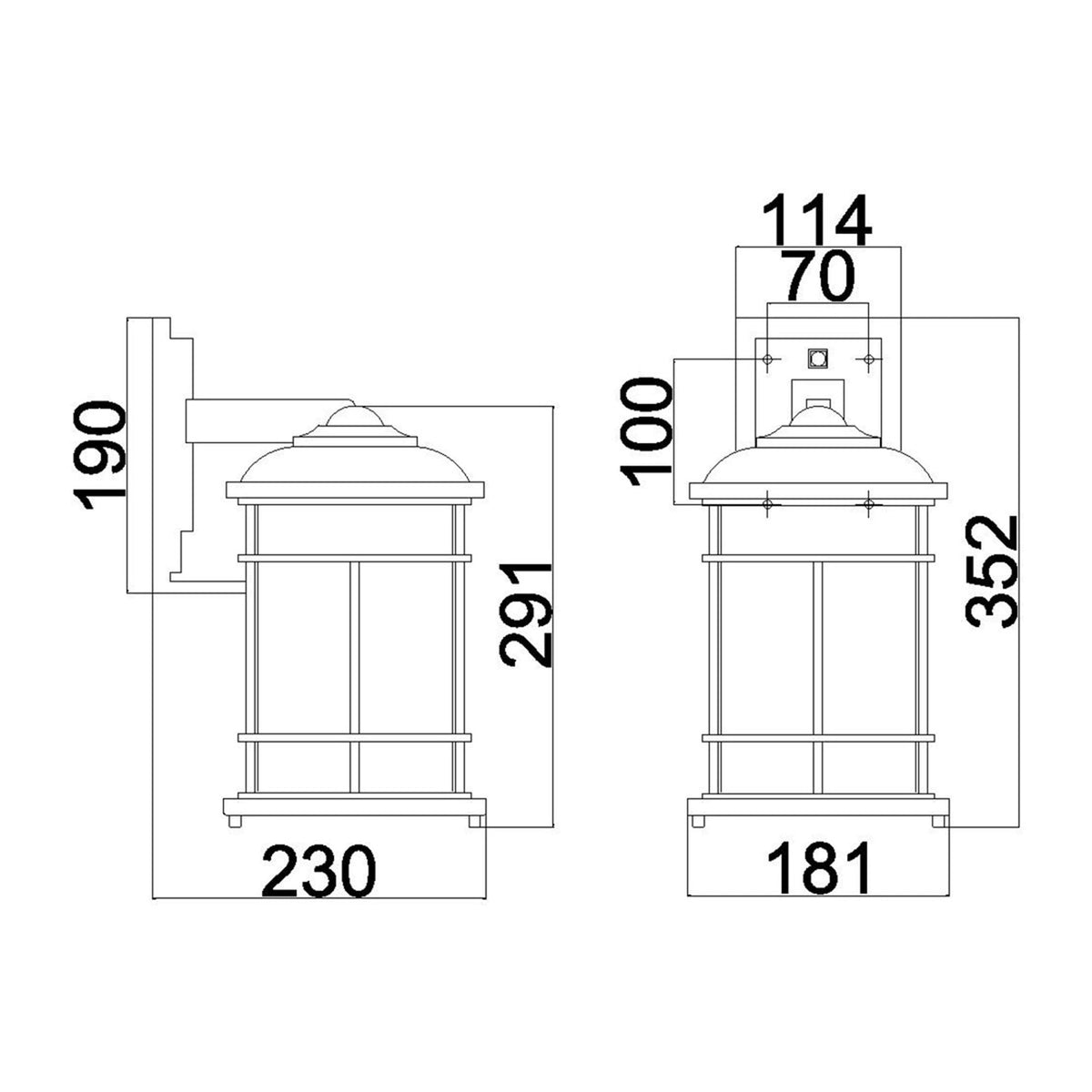 Lighthouse IP44 Medium Wall Lantern in Textured Black with Clear Seeded Glass