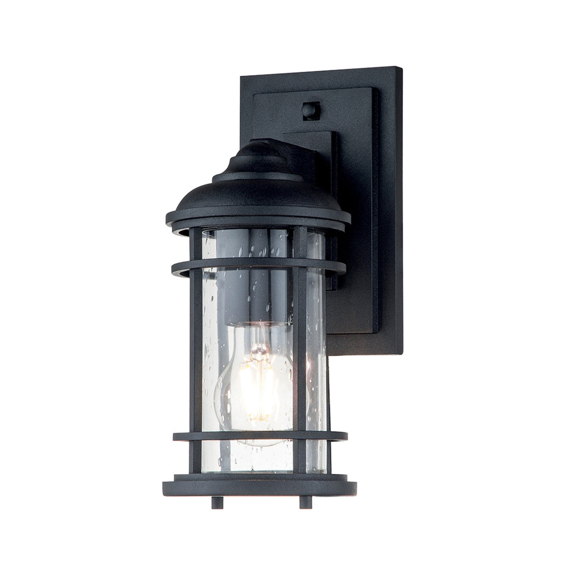 Lighthouse IP44 Small Wall Lantern in Textured Black with Clear Seeded Glass