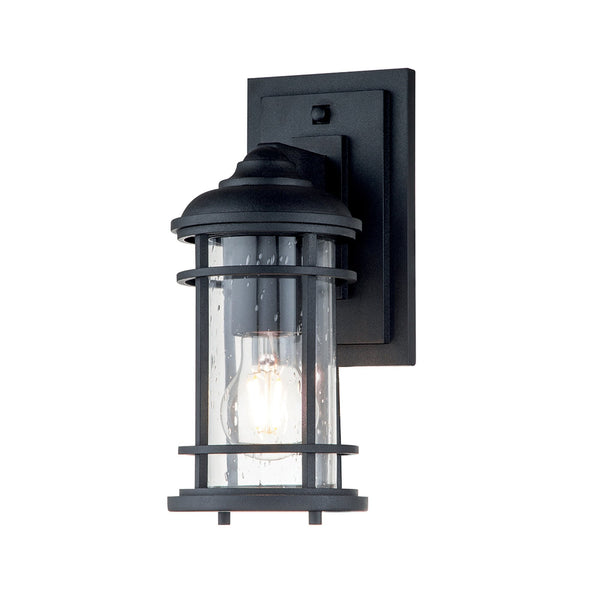 Lighthouse IP44 Small Wall Lantern in Textured Black with Clear Seeded Glass