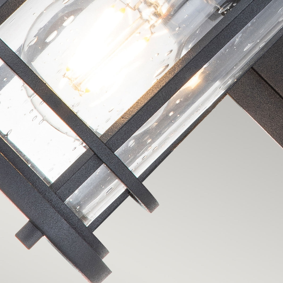 Lighthouse IP44 Small Wall Lantern in Textured Black with Clear Seeded Glass