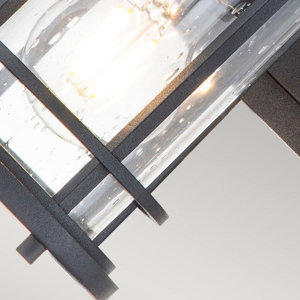 Lighthouse IP44 Small Wall Lantern in Textured Black with Clear Seeded Glass