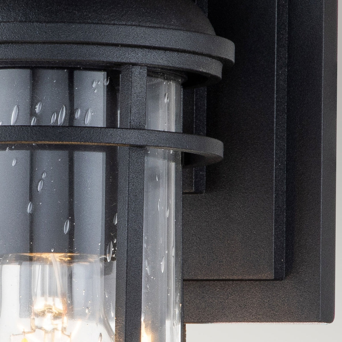 Lighthouse IP44 Small Wall Lantern in Textured Black with Clear Seeded Glass