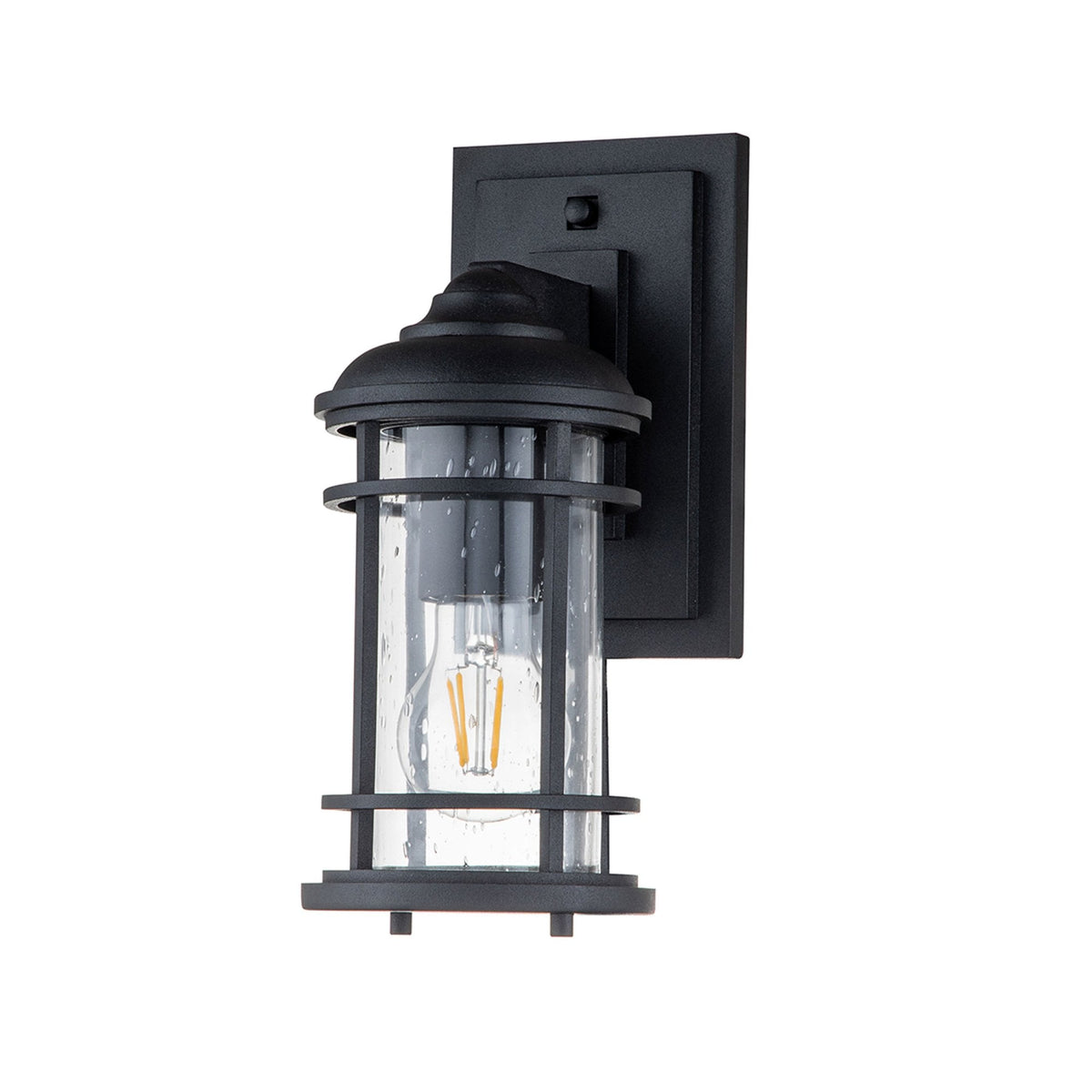 Lighthouse IP44 Small Wall Lantern in Textured Black with Clear Seeded Glass