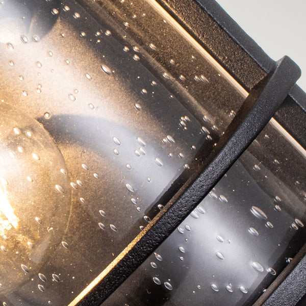 Lighthouse IP44 Half Wall Lantern in Textured Black with Clear Seeded Glass