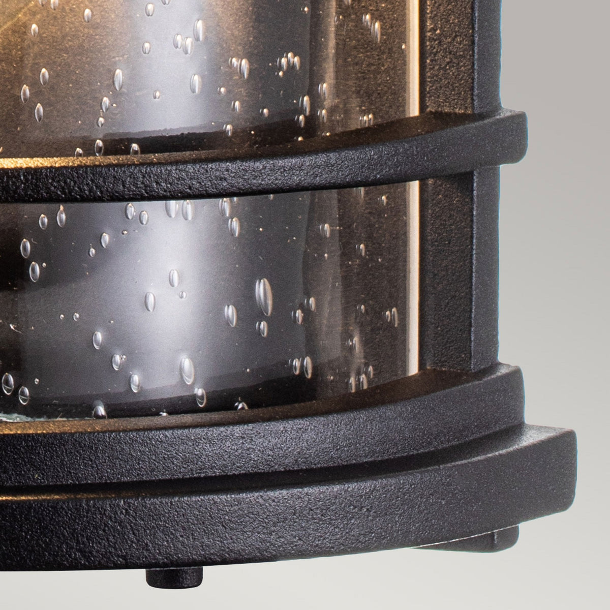 Lighthouse IP44 Half Wall Lantern in Textured Black with Clear Seeded Glass