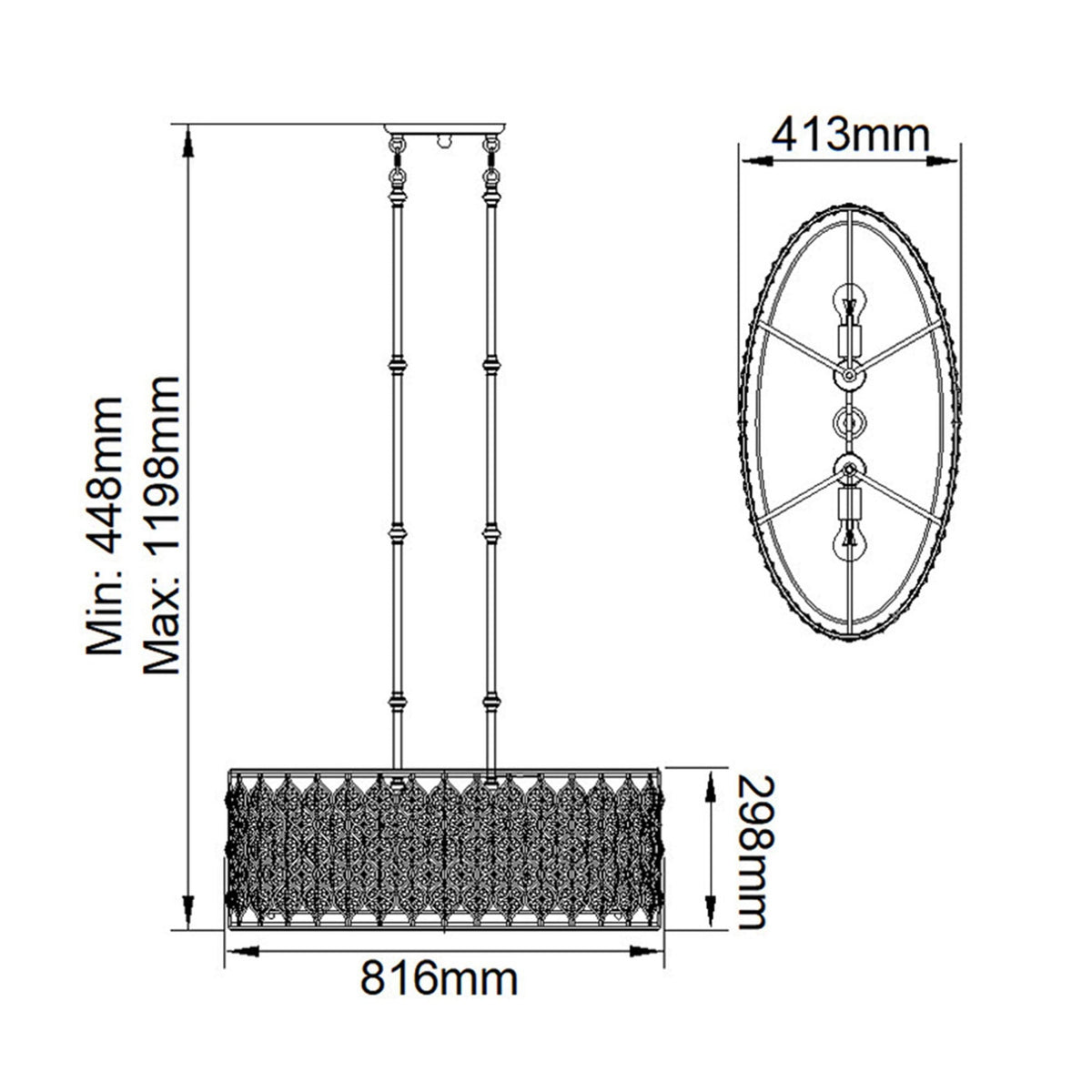 Lucia Oval Crystal Pendant Light in Burnished Silver